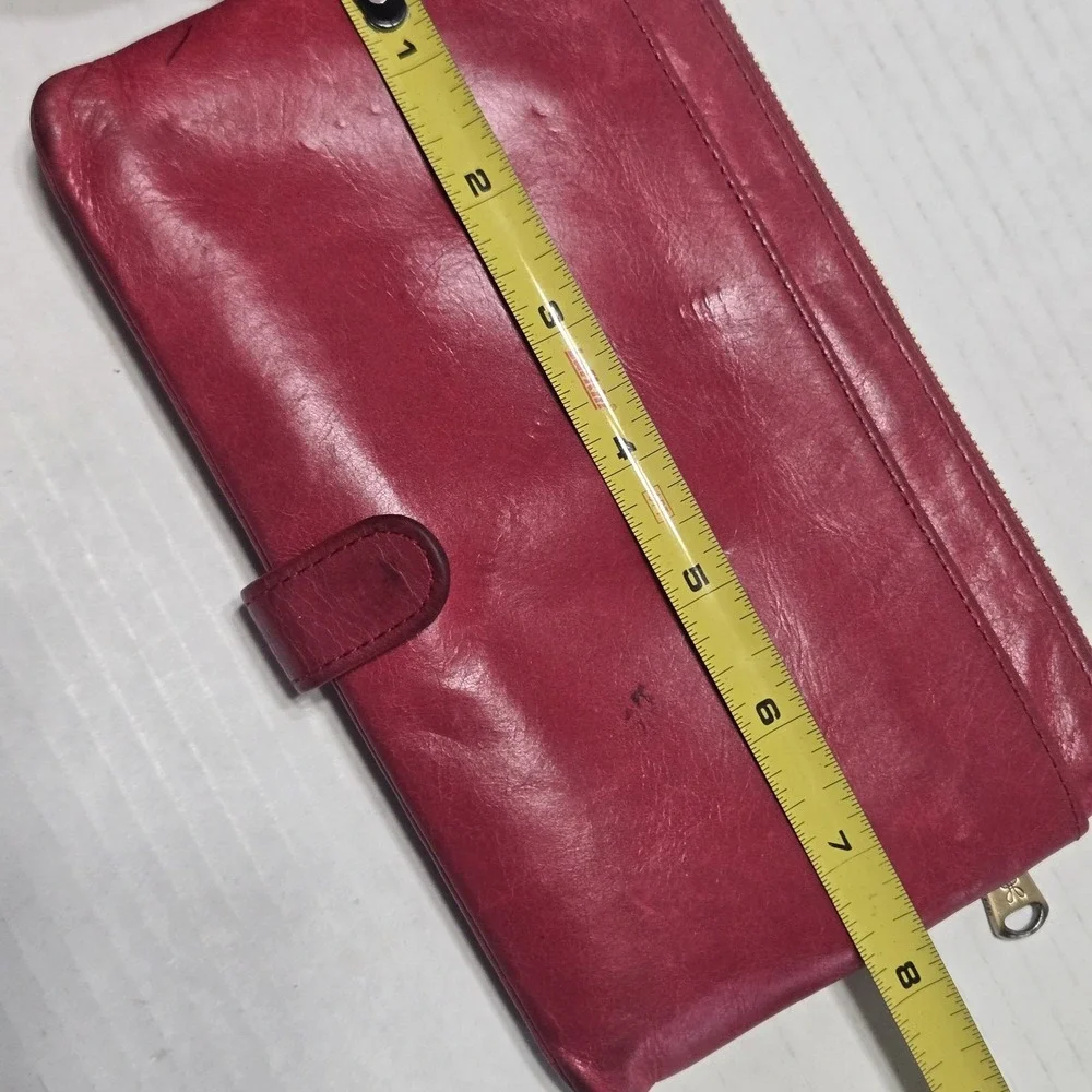 HOBO Black Wristlet Wallet Purse In Polished Leather Zip